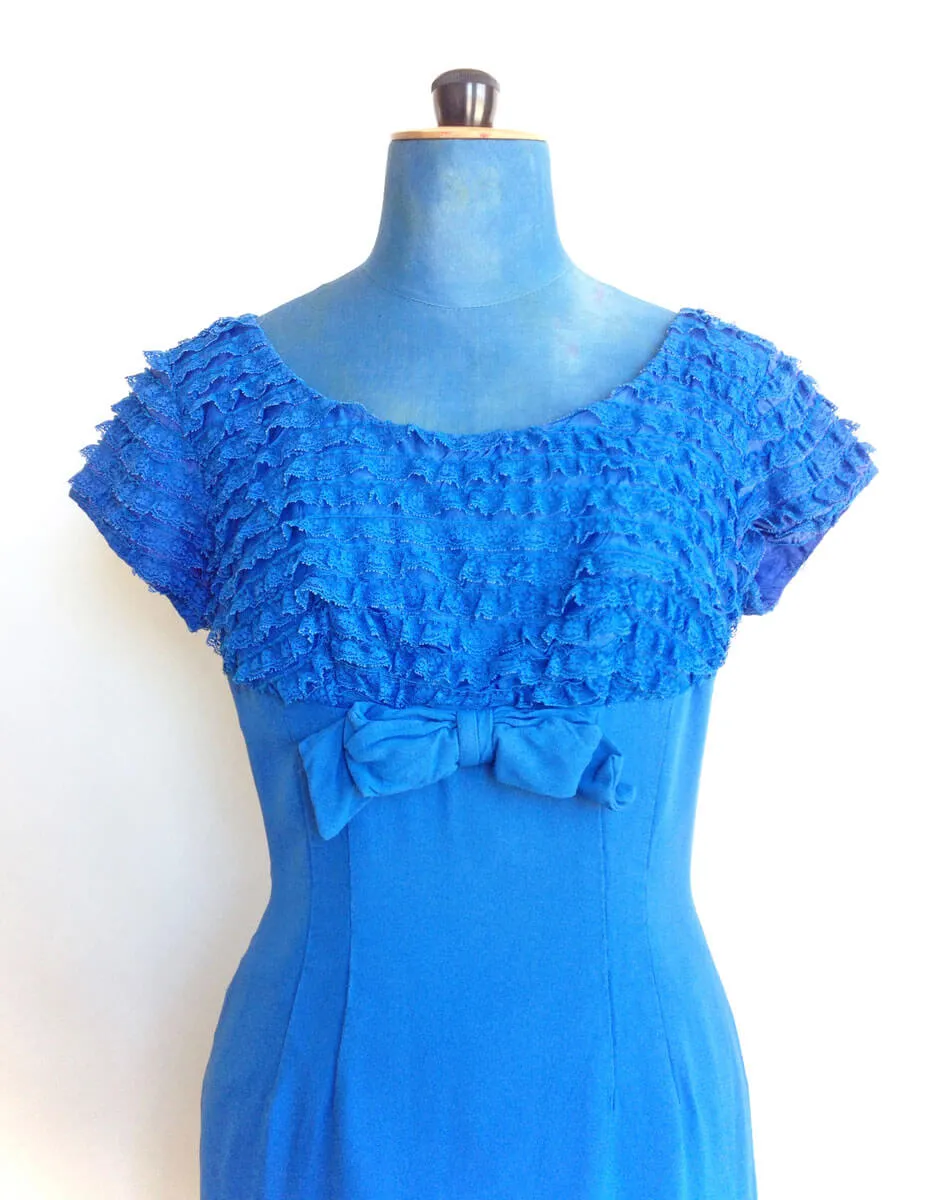 1950s 60s Cocktail Dress Bow Ruffles