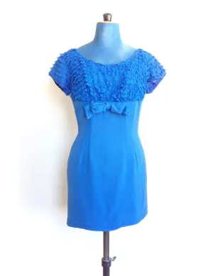 1950s 60s Cocktail Dress Bow Ruffles