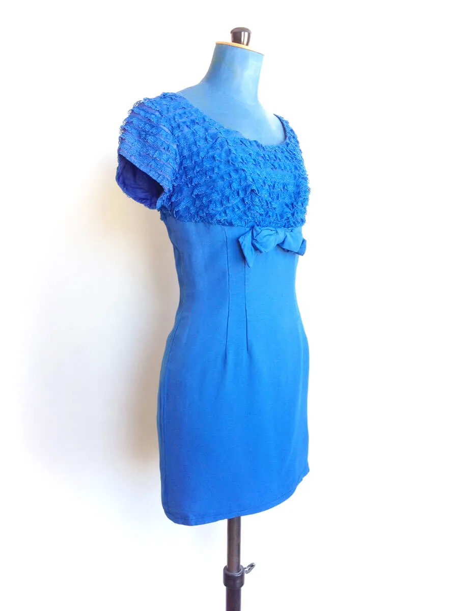 1950s 60s Cocktail Dress Bow Ruffles