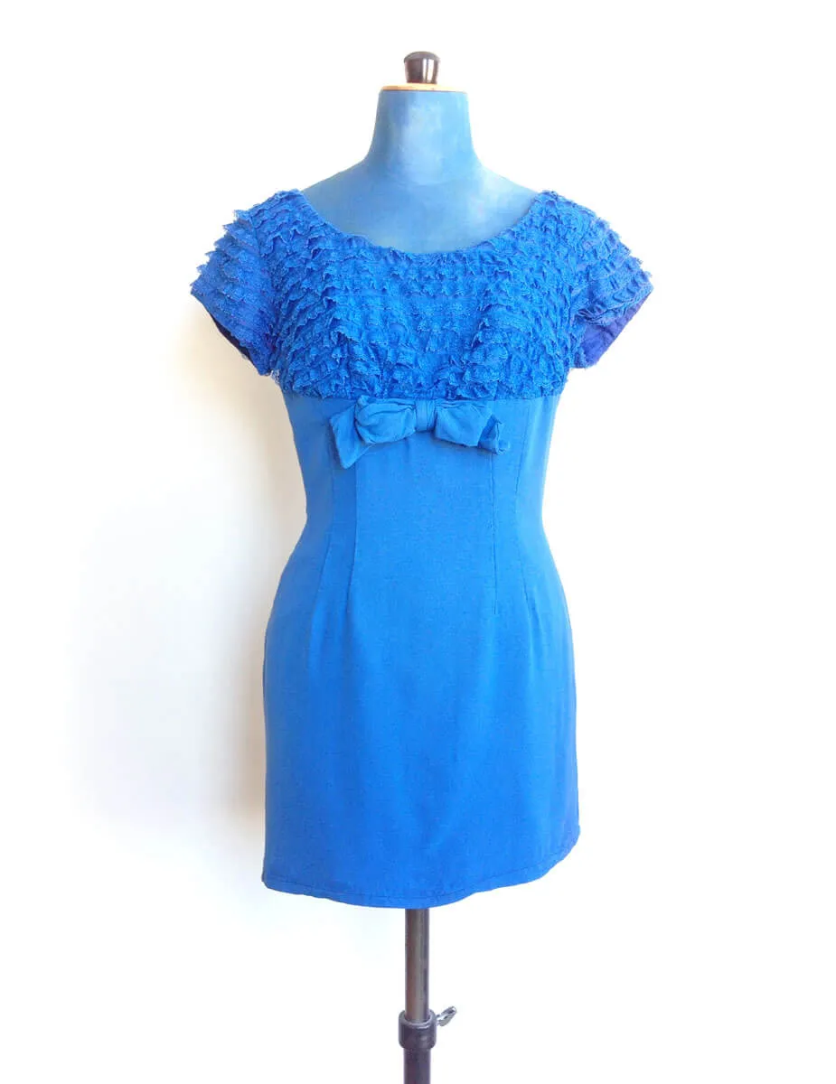 1950s 60s Cocktail Dress Bow Ruffles
