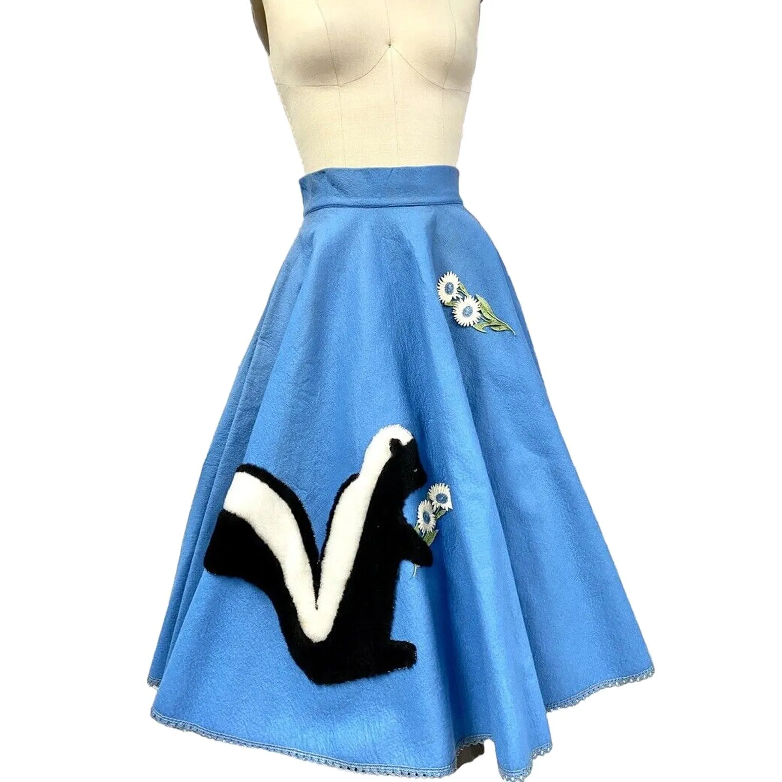 1950’s Felt NWT Sid Harris Skunk Applique Circle Skirt XS Rockabilly Red Or Blue