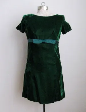 1960s Dress Green Velvet Empire Waist