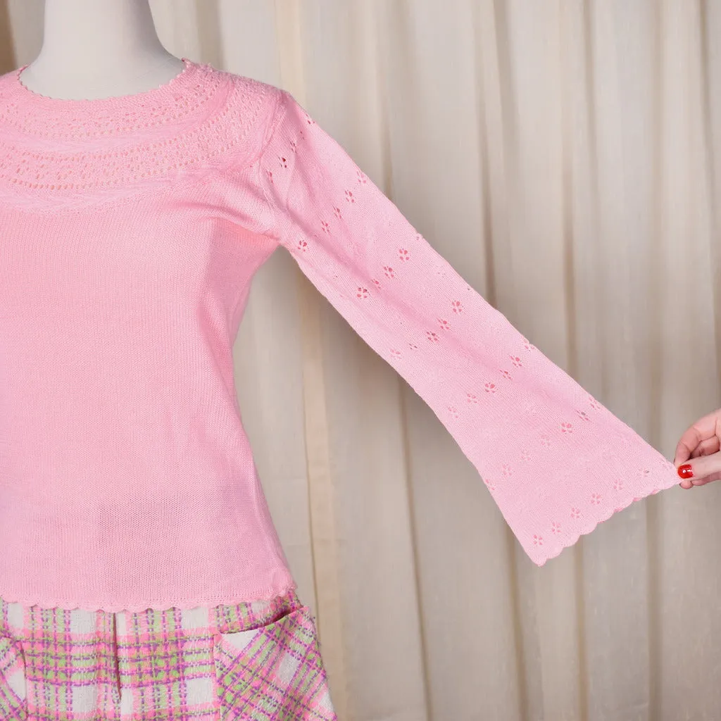 1960s Vintage Pink Bell Sleeve Sweater