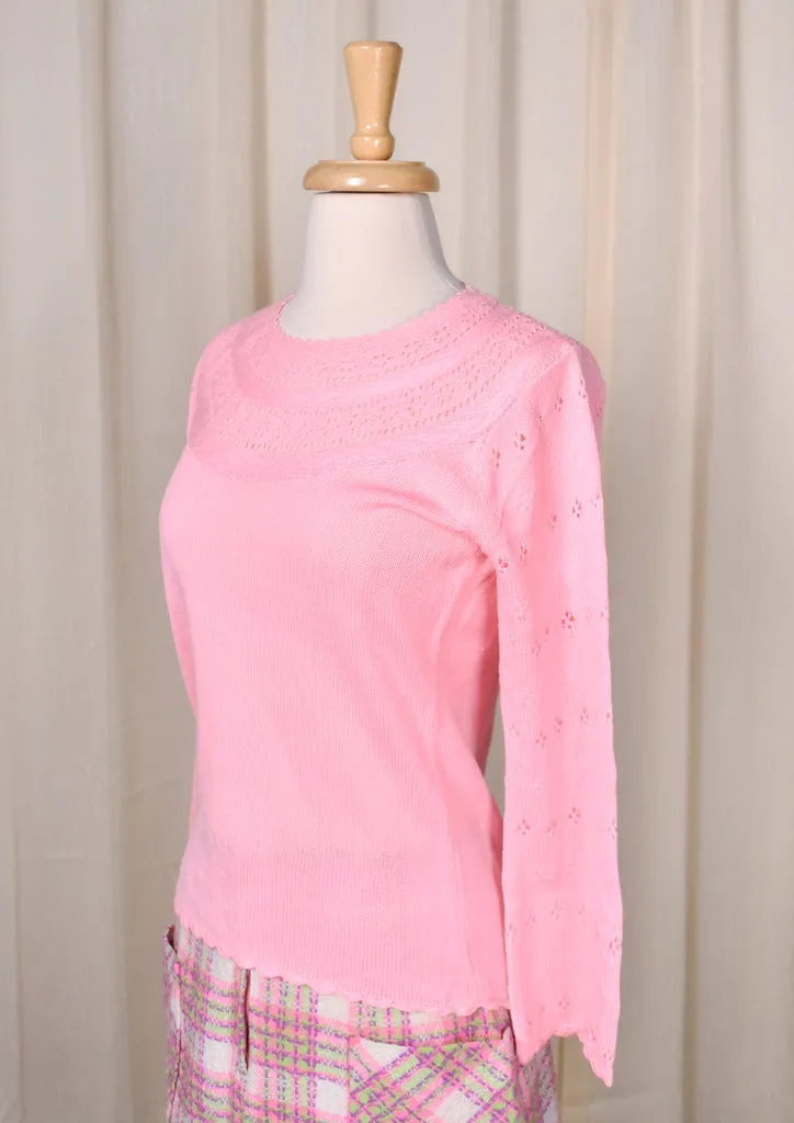 1960s Vintage Pink Bell Sleeve Sweater