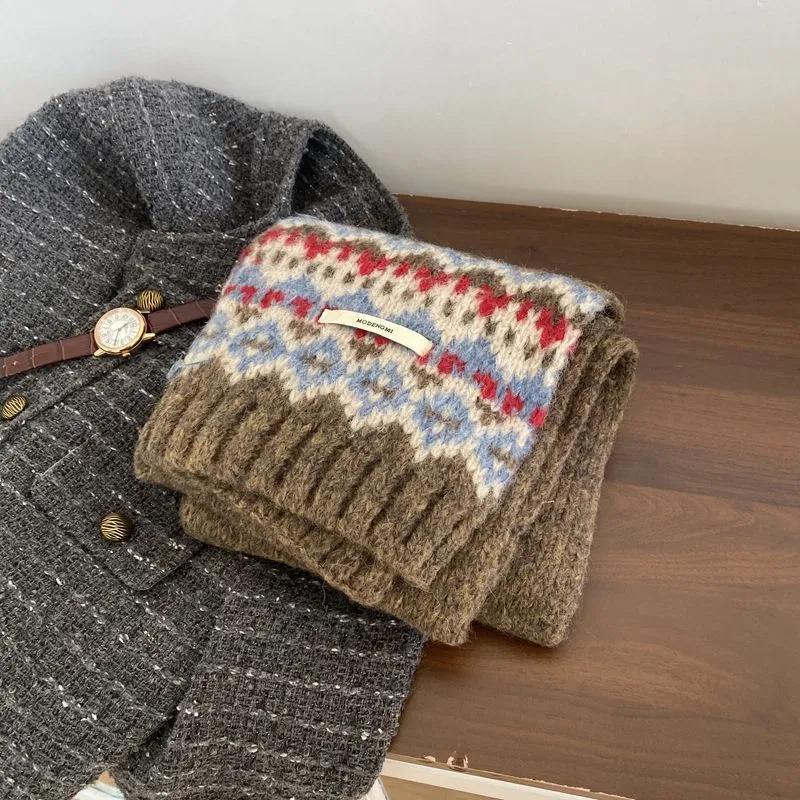 2024 Fair Isle Wool-Blend Knit Scarf – Soft & Thick Winter Warmth