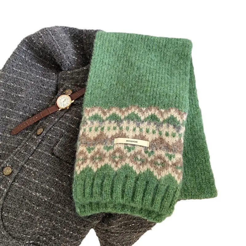 2024 Fair Isle Wool-Blend Knit Scarf – Soft & Thick Winter Warmth