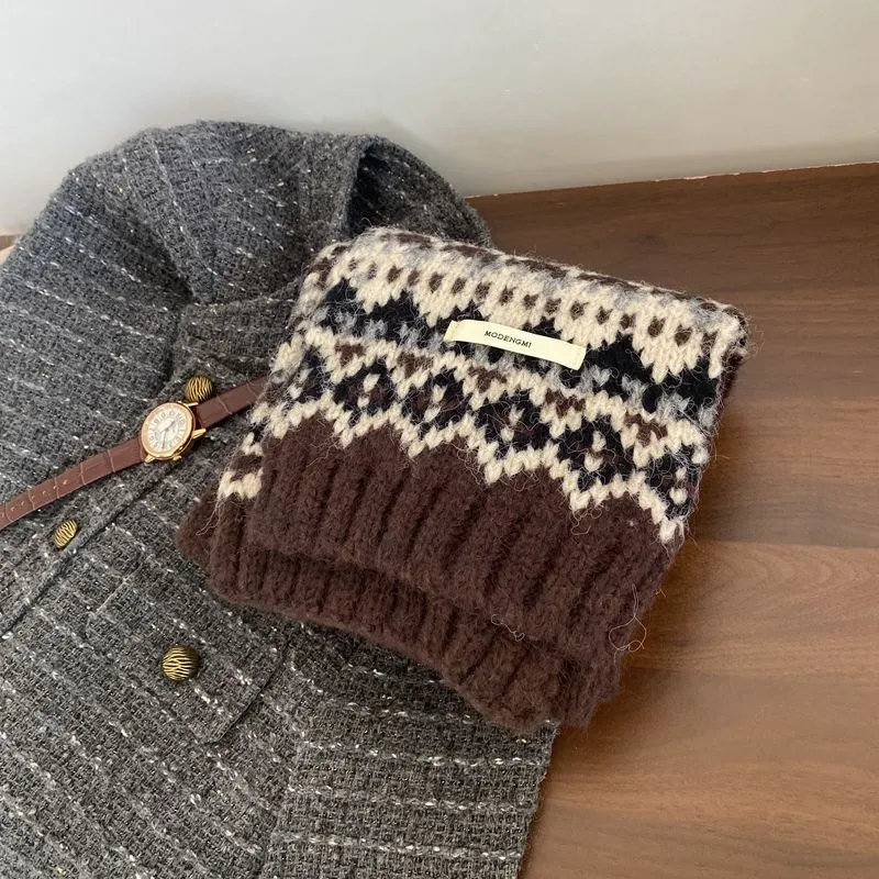2024 Fair Isle Wool-Blend Knit Scarf – Soft & Thick Winter Warmth