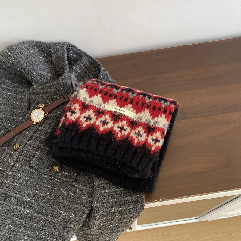 2024 Fair Isle Wool-Blend Knit Scarf – Soft & Thick Winter Warmth