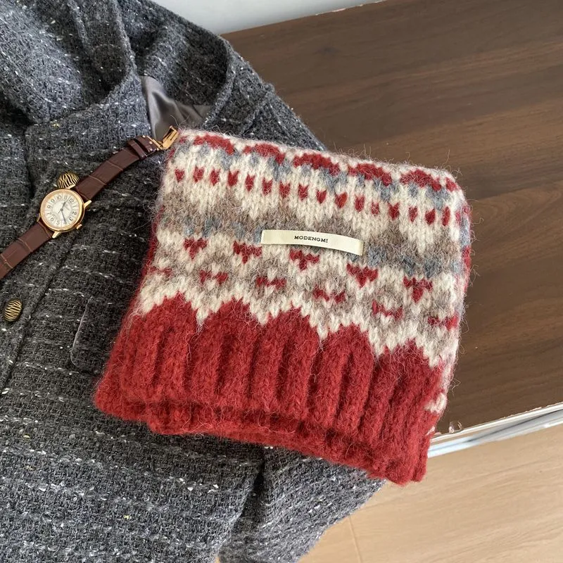 2024 Fair Isle Wool-Blend Knit Scarf – Soft & Thick Winter Warmth