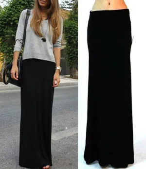 6XL 7XL Fashion Brand Falda Large Plus Size Black Fold Over High Waist To The Floor Jersey Long Maxi Skirt