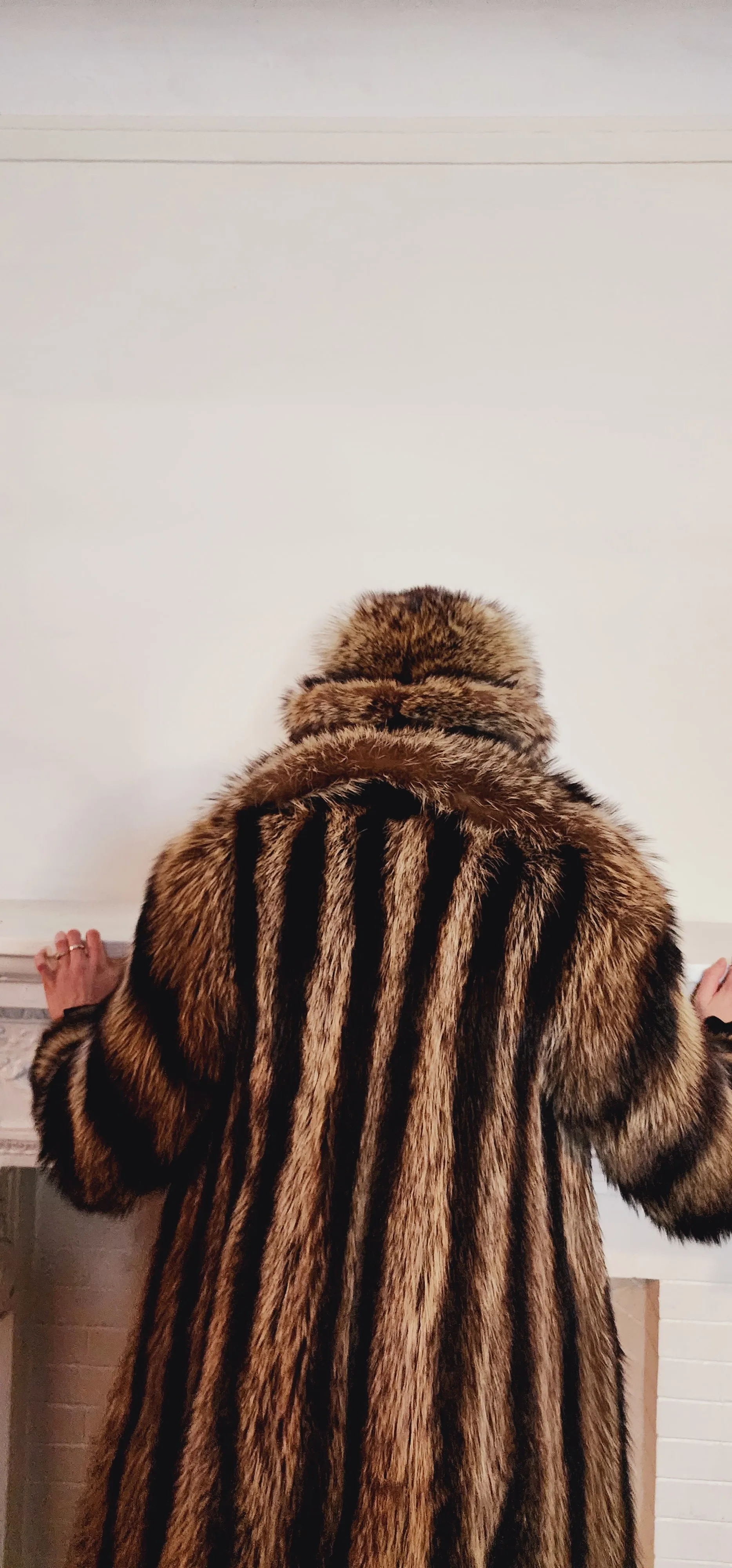 80s 70s Long Raccoon Fur Coat with Large Collar by Tibor Furs Small