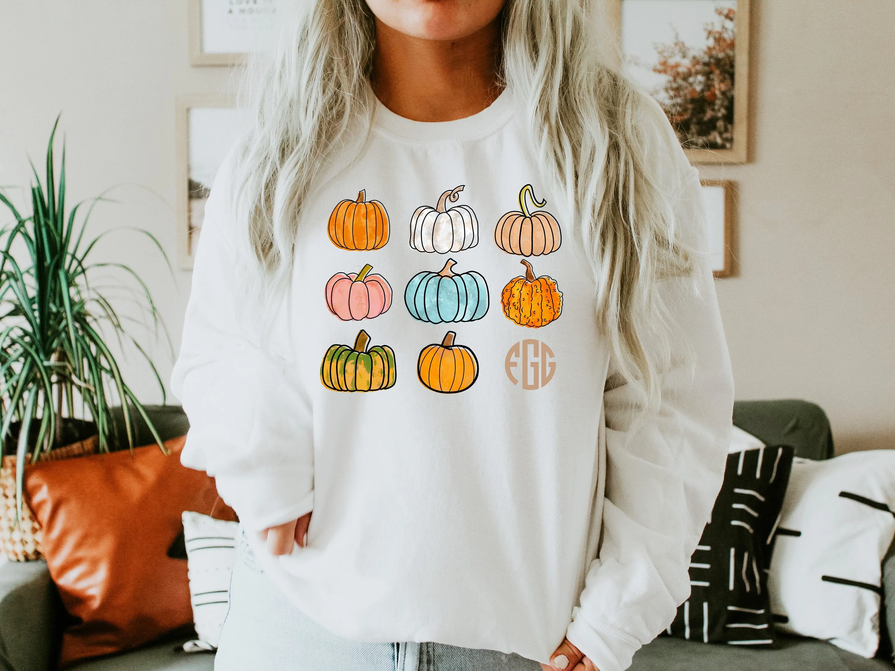 9 Pumpkin Monogram Pure White Sweatshirt
