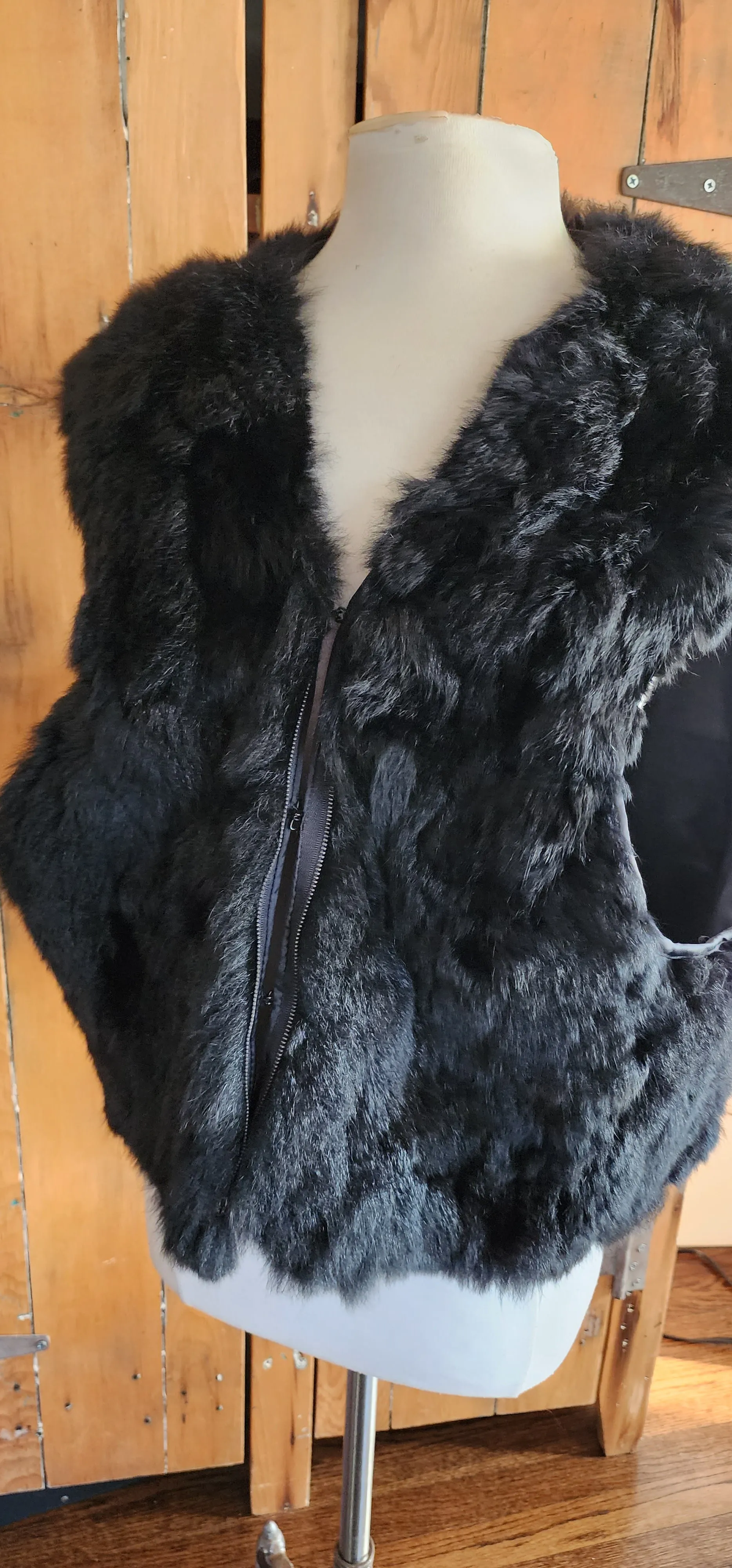 90s Black Rabbit Fur Vest Mens Tibor Leathers