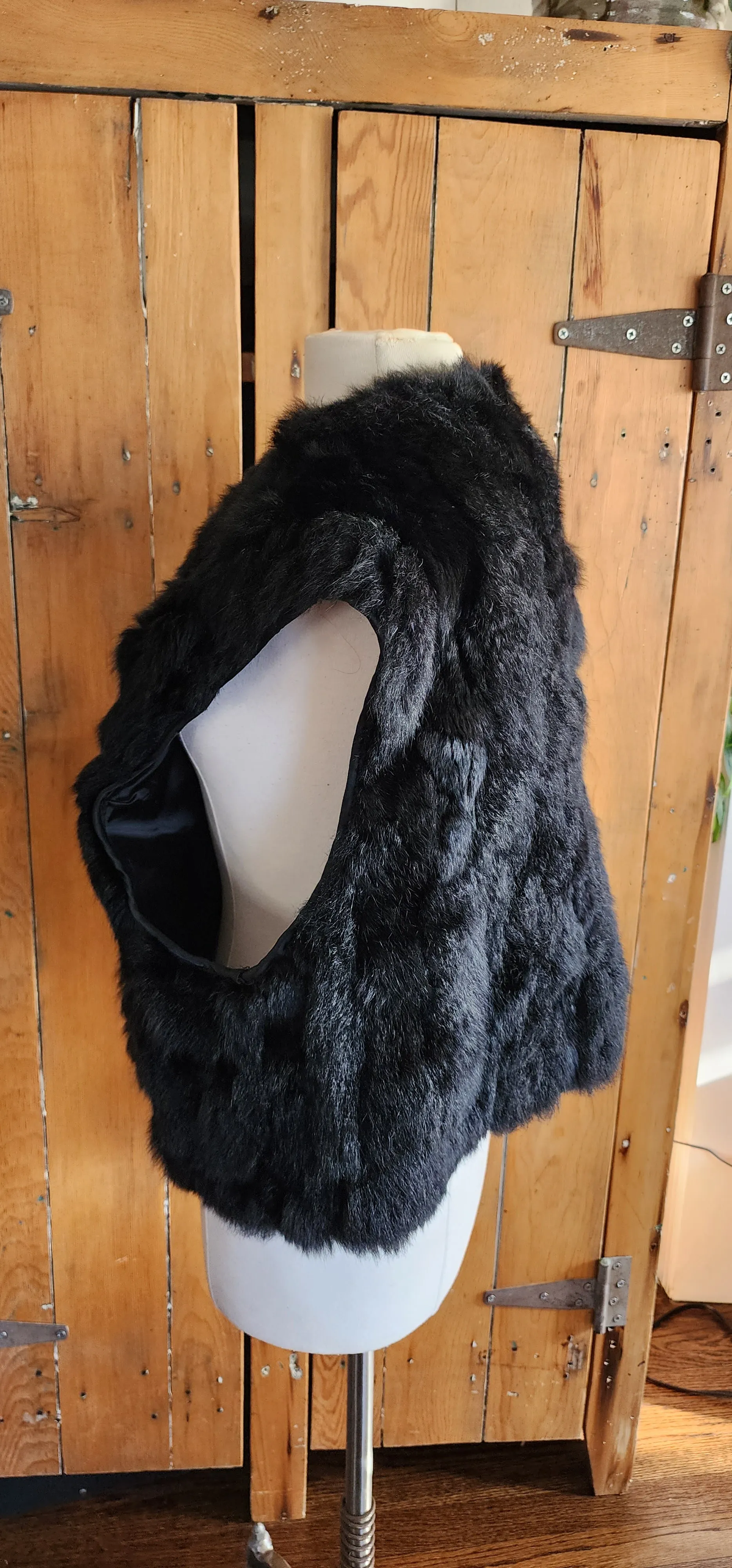 90s Black Rabbit Fur Vest Mens Tibor Leathers