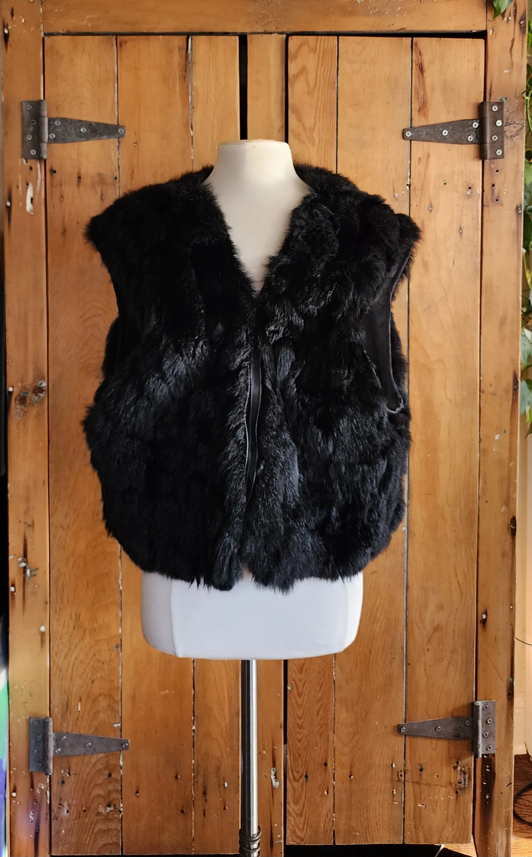 90s Black Rabbit Fur Vest Mens Tibor Leathers