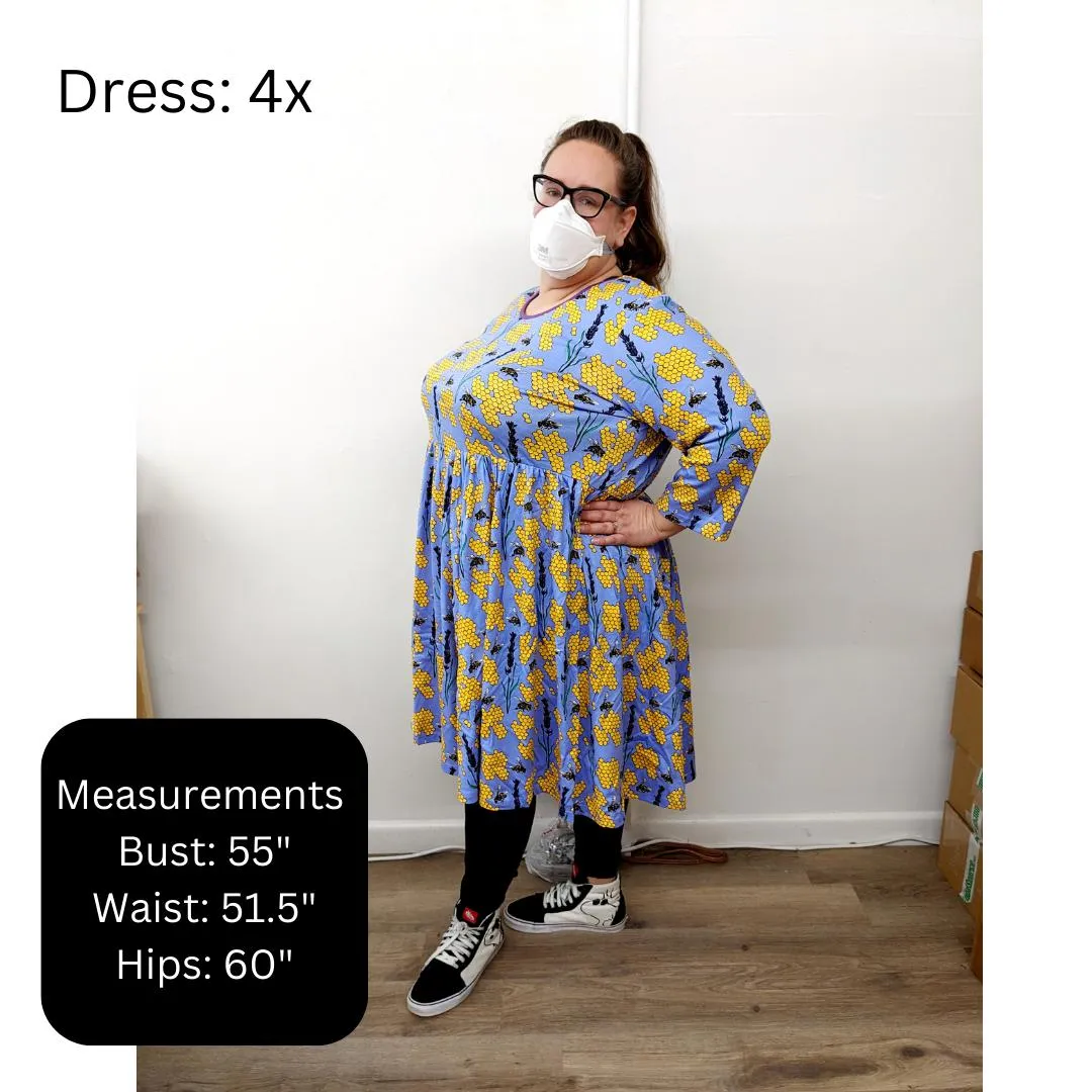 Adult's Flowers- Apricot Long Sleeve Dress With Gathered Skirt