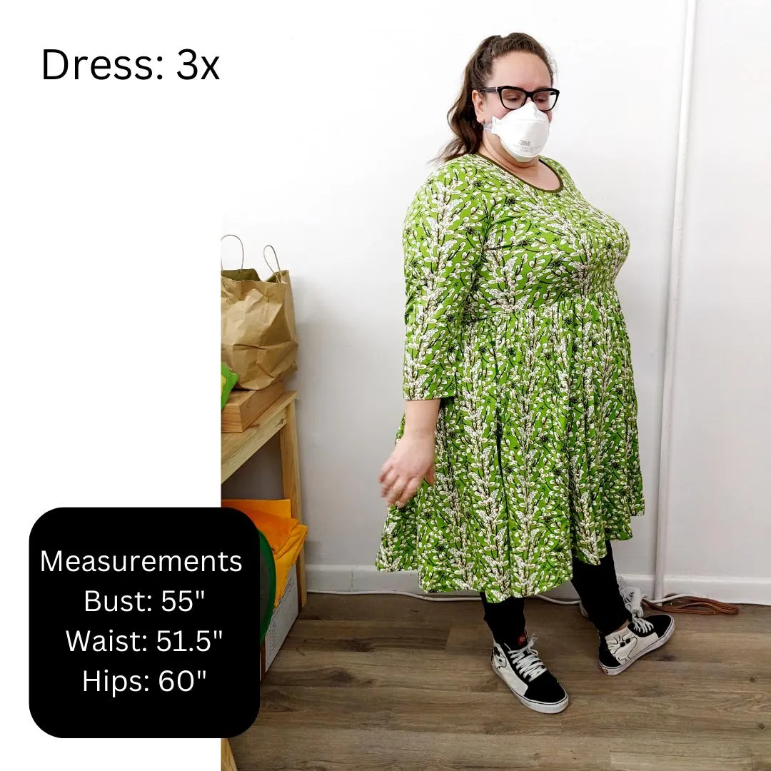 Adult's Flowers- Apricot Long Sleeve Dress With Gathered Skirt