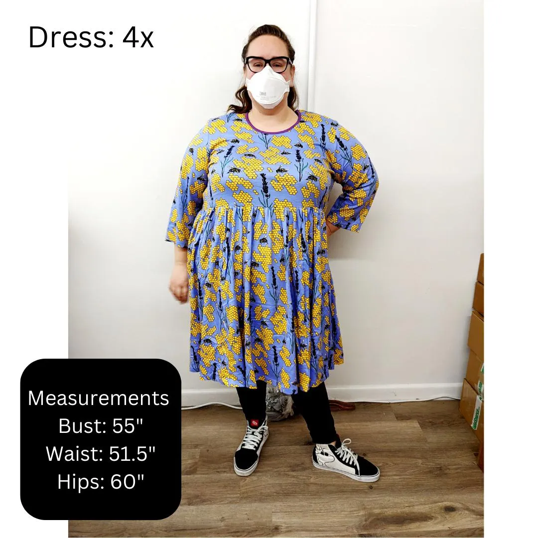 Adult's Flowers- Apricot Long Sleeve Dress With Gathered Skirt