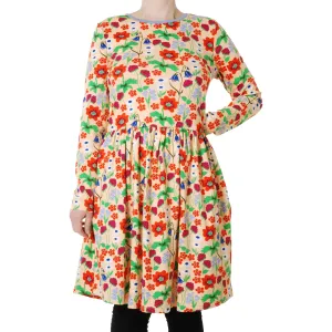 Adult's Flowers- Apricot Long Sleeve Dress With Gathered Skirt