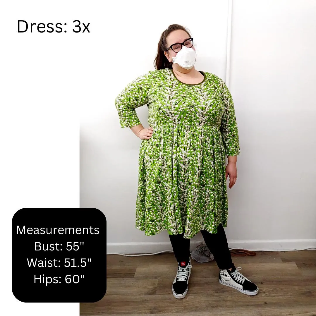 Adult's Flowers- Apricot Long Sleeve Dress With Gathered Skirt