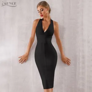 ADYCE 2020 Neue Sommer Frauen Bodycon Verband Kleid Sexy Halter V-ausschnitt Backless Midi Club Runway Promi Abend Party Kleider