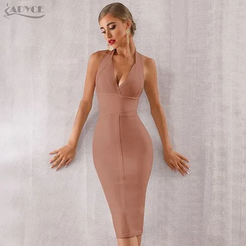 ADYCE 2020 Neue Sommer Frauen Bodycon Verband Kleid Sexy Halter V-ausschnitt Backless Midi Club Runway Promi Abend Party Kleider