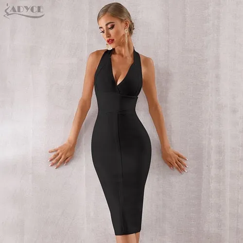 ADYCE 2020 Neue Sommer Frauen Bodycon Verband Kleid Sexy Halter V-ausschnitt Backless Midi Club Runway Promi Abend Party Kleider