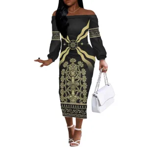 Assyria Empire Off The Shoulder Long Sleeve Dress Assyrian Mythological Spirit LT01