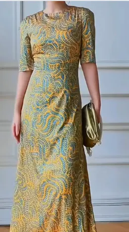 Aubriella O Neck Half Sleeve Holiday Party High Waist Slim Long Dress