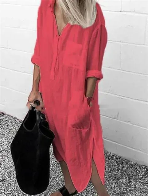 Autumn Cotton Linen Womens Shirt Dress Long Sleeve Solid White Casual Dresses Female Summer Women Plus Size Blouse 240407