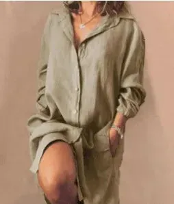 Autumn Cotton Linen Womens Shirt Dress Long Sleeve Solid White Casual Dresses Female Summer Women Plus Size Blouse 240407