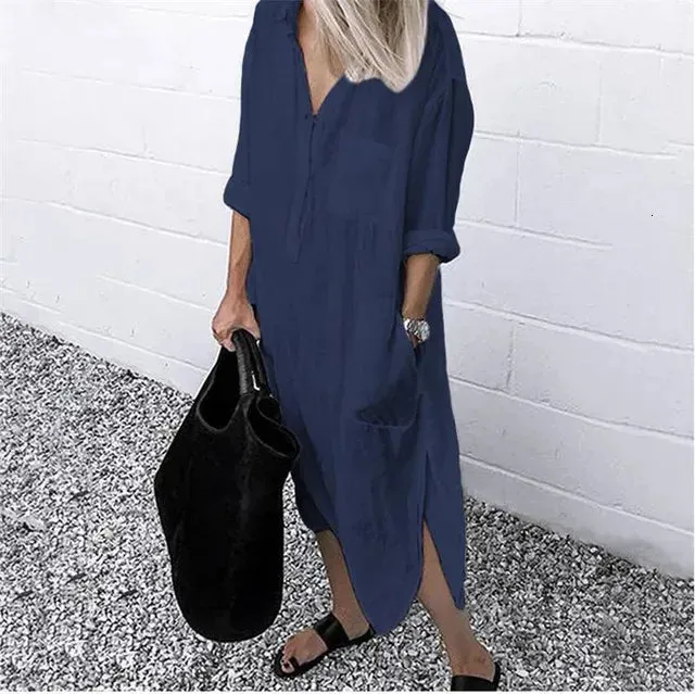 Autumn Cotton Linen Womens Shirt Dress Long Sleeve Solid White Casual Dresses Female Summer Women Plus Size Blouse 240407