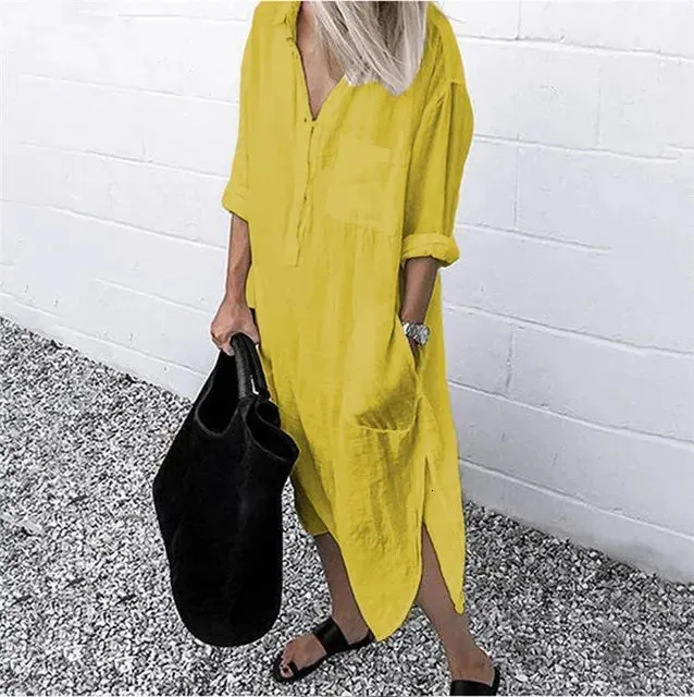 Autumn Cotton Linen Womens Shirt Dress Long Sleeve Solid White Casual Dresses Female Summer Women Plus Size Blouse 240407