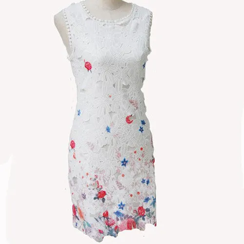 Autumn Dresses Women Black white Sheath Sleeveless Knee-Length Lace Dresses Body Package Hip Sexy Dress