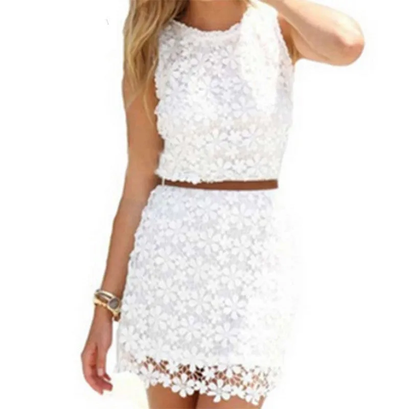 Autumn Dresses Women Black white Sheath Sleeveless Knee-Length Lace Dresses Body Package Hip Sexy Dress