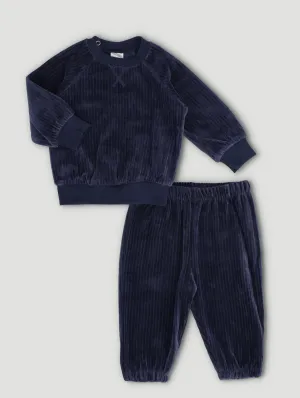 Baby Boys Long Sleeve Cut Velour Slouchy Set - Navy