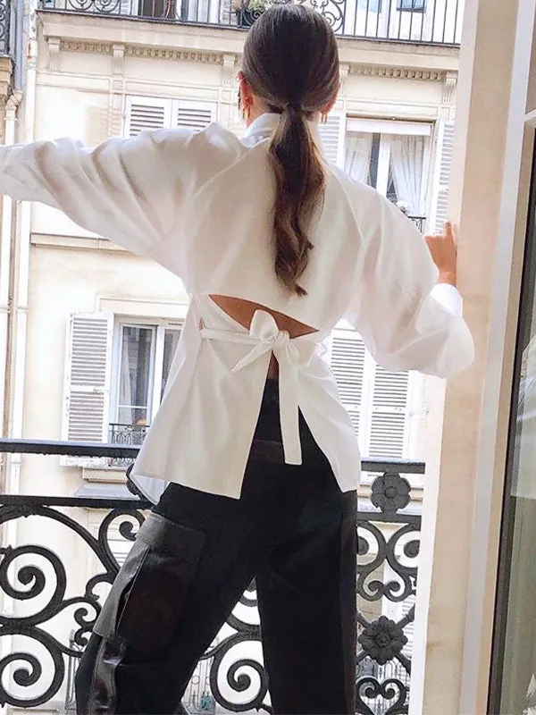 Back Bowknot Cutout Blouse