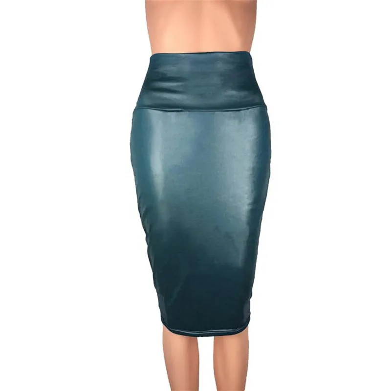 Back Split Bodycon Skirt High Waist PU Leather Skirt Vintage Long Pencil Skirts