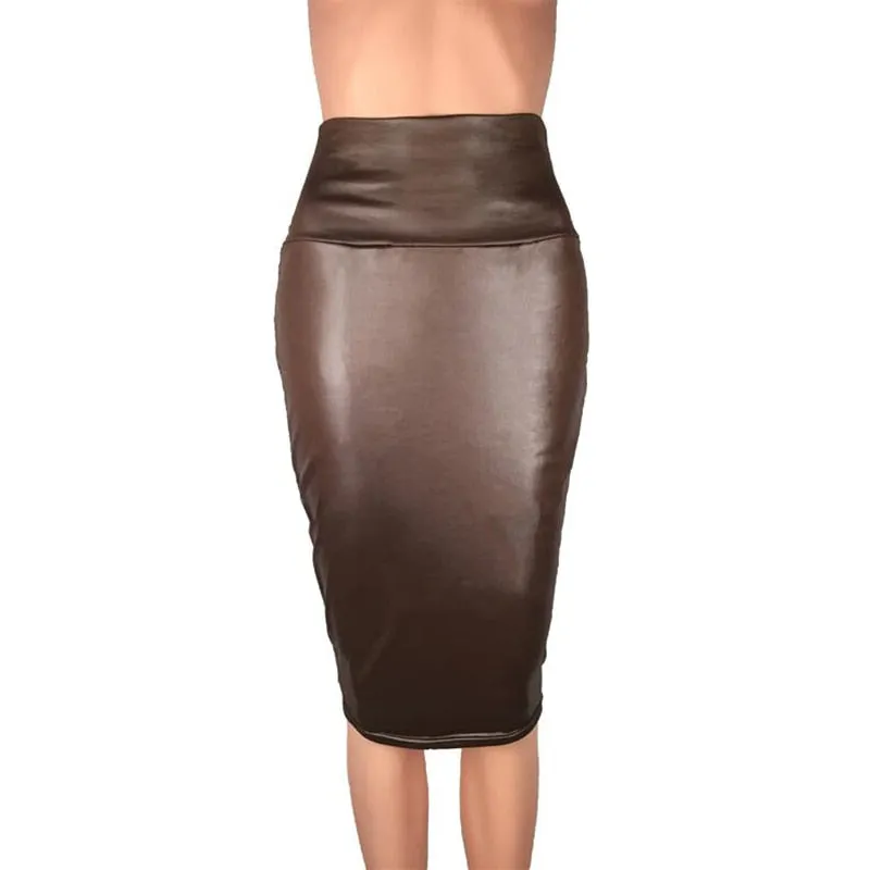 Back Split Bodycon Skirt High Waist PU Leather Skirt Vintage Long Pencil Skirts