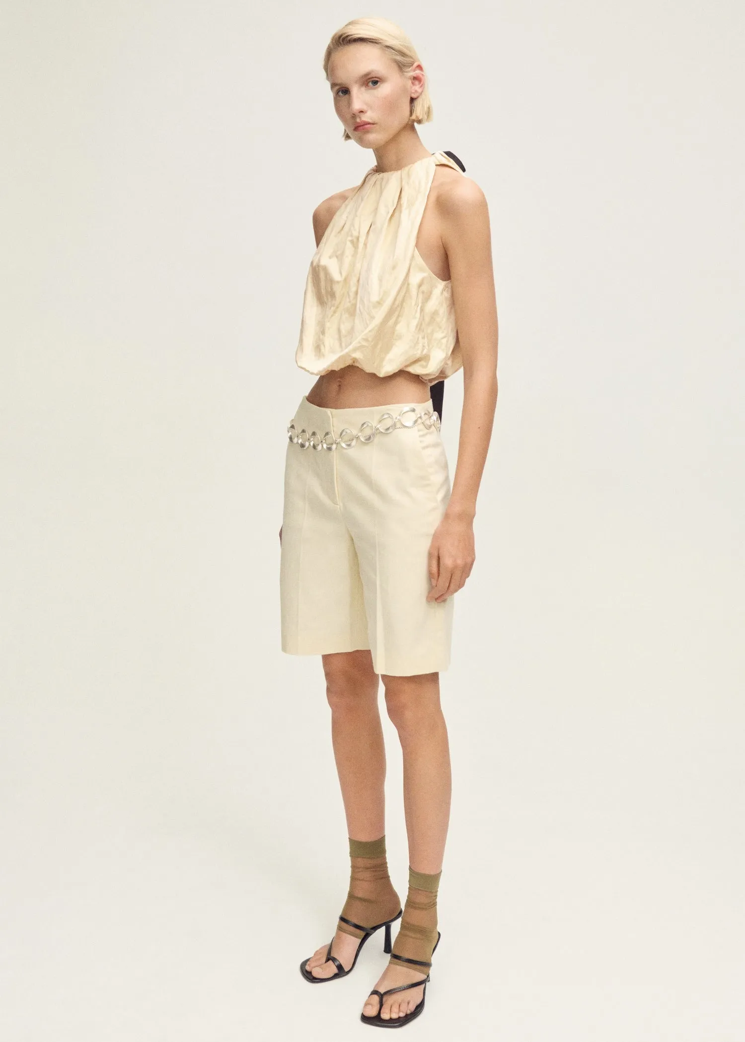 Balloon effect blouse in wrinkled fabric