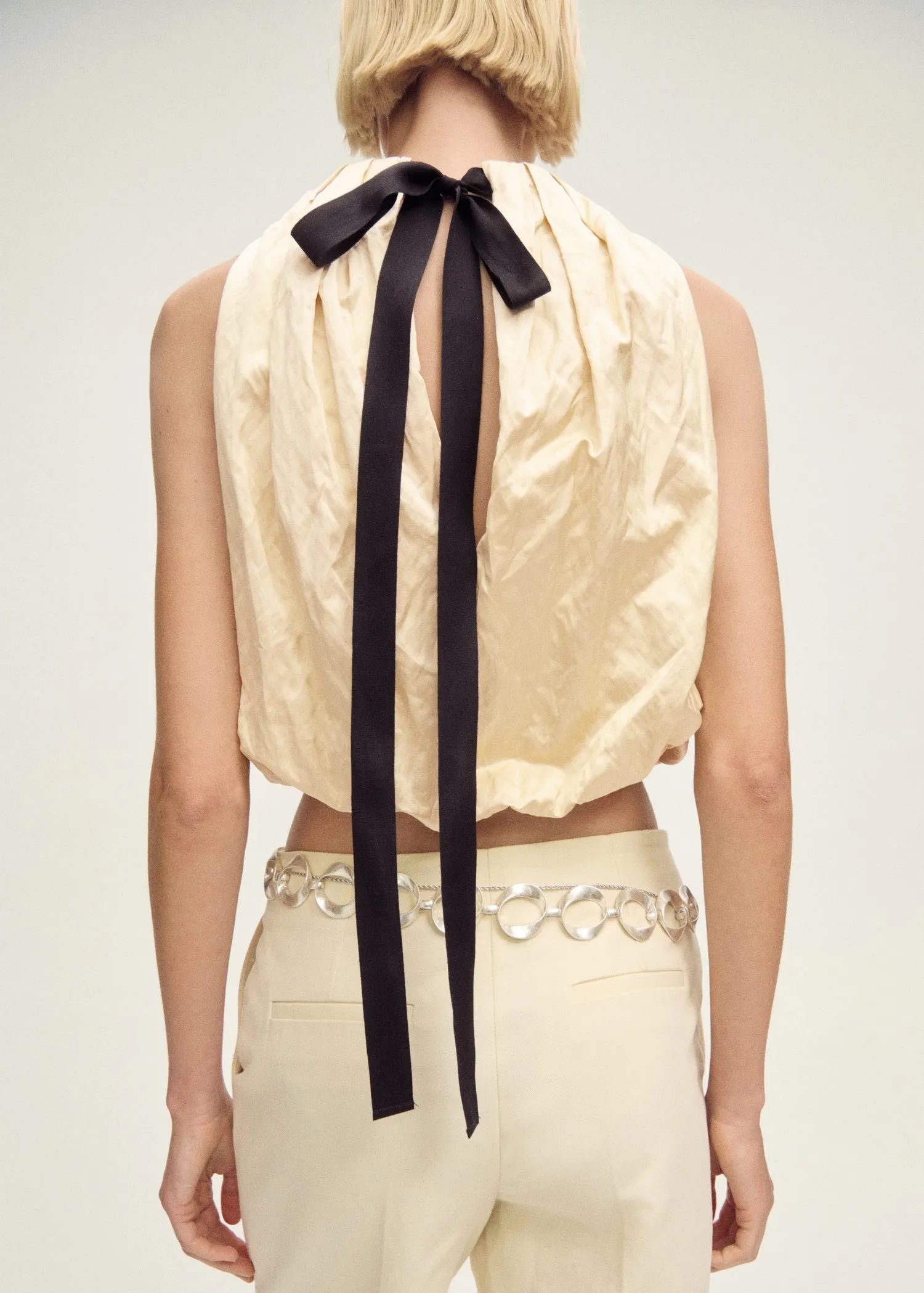 Balloon effect blouse in wrinkled fabric