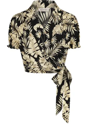 Banned Yvette Tiki Wrap 40's Blouse Zwart