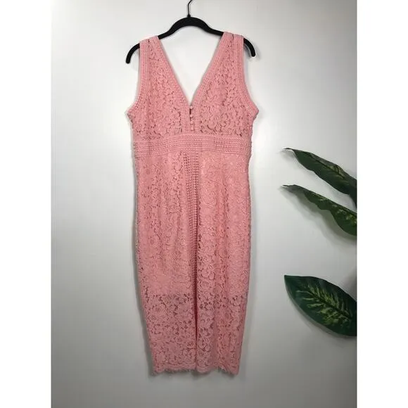 Bardot NWT Blush Pink Morgan Front Slit Lace Sleeveless Cocktail Sheath Dress