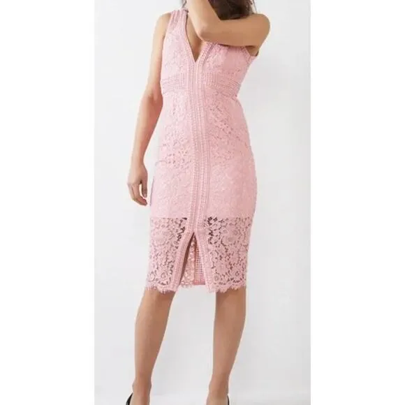 Bardot NWT Blush Pink Morgan Front Slit Lace Sleeveless Cocktail Sheath Dress