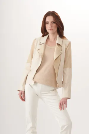 BCJ7605E Vegan Leather Jacket with Rib Knit in Almond