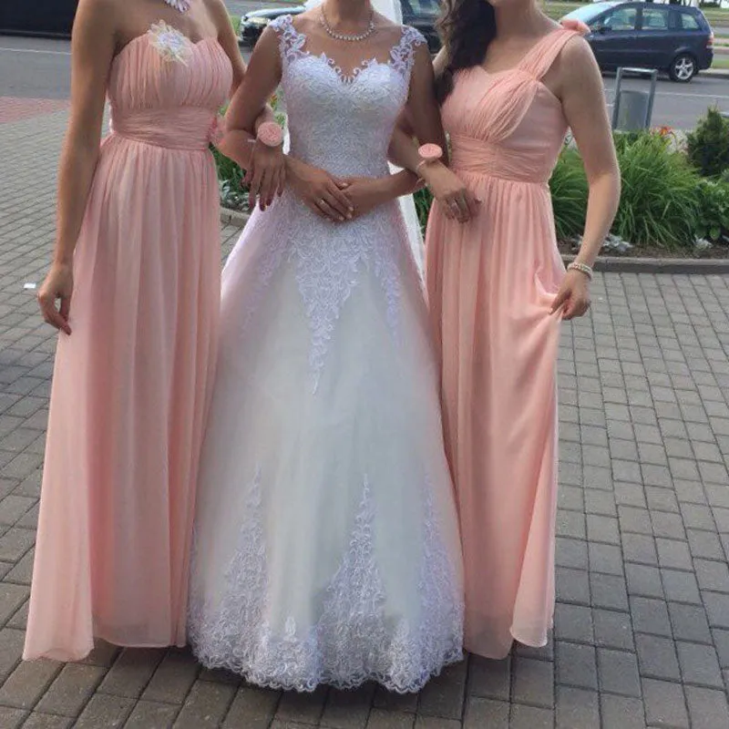 Beauty Long Chiffon Blush Pink Bridesmaid Dresses