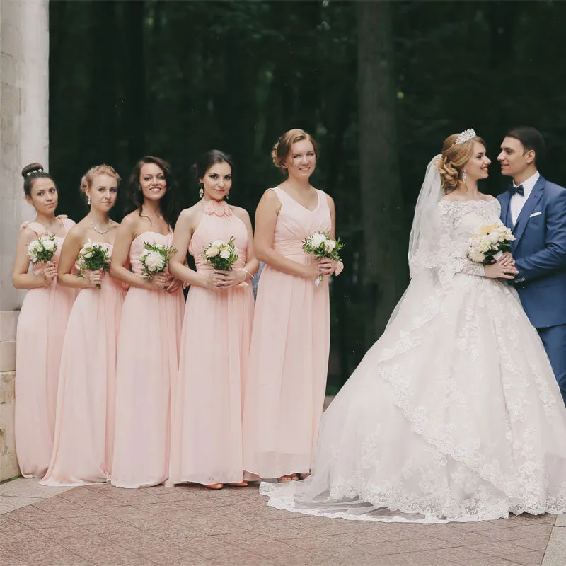 Beauty Long Chiffon Blush Pink Bridesmaid Dresses