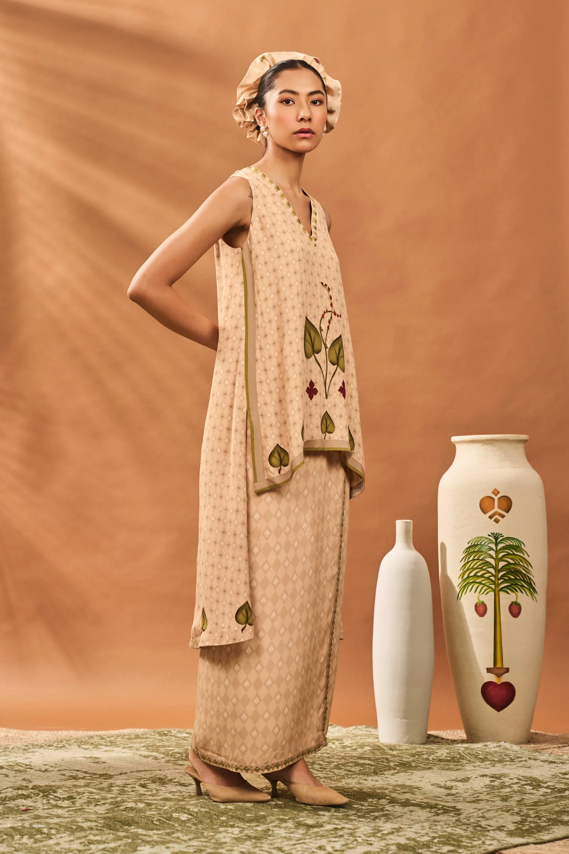Beige Clover Checks Fusion Set