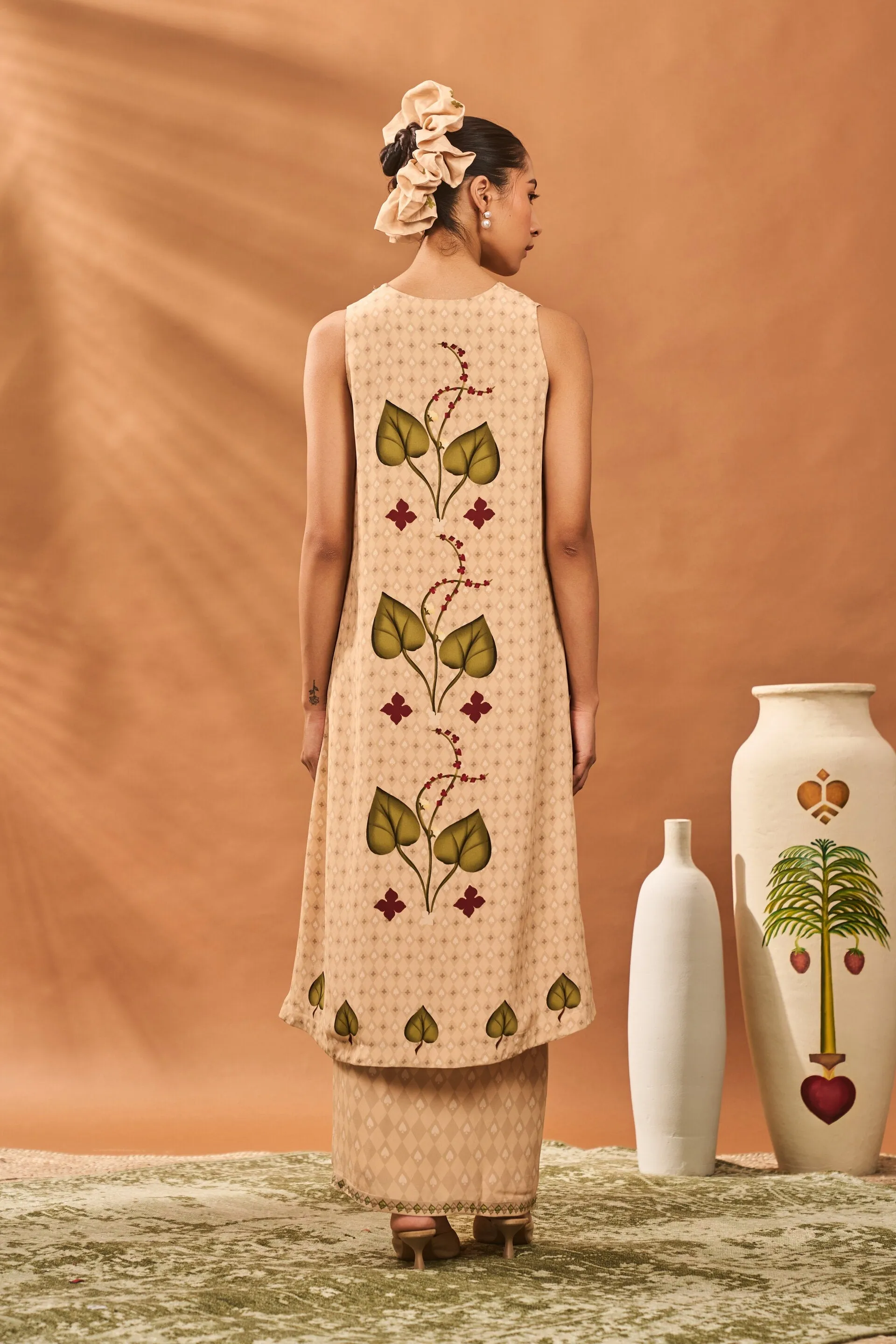 Beige Clover Checks Fusion Set