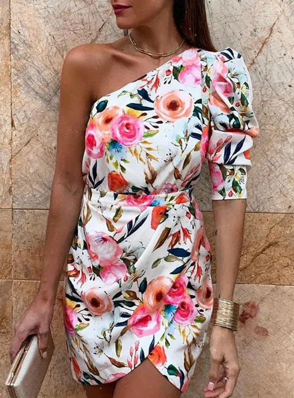 BerryBetty - For Women One Shoulder Floral Print Bodycon Dress